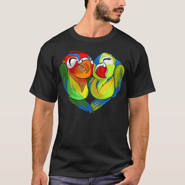 Lovebird Parrots Heart Cute Valentiness T Shirt (Framsida)