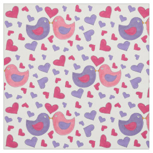 Lovebird Rosa Lila Dove Birds Hearts Kärlek Tyg