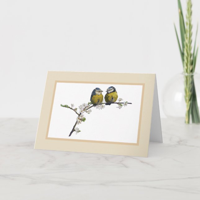Lovebird sitta på blommarna gren kort (Framsida)
