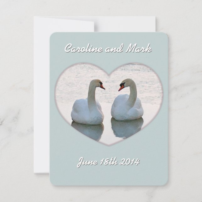 Lovebird Svanar in Heart Gazing Wedding bjudande Inbjudningar (Framsida)
