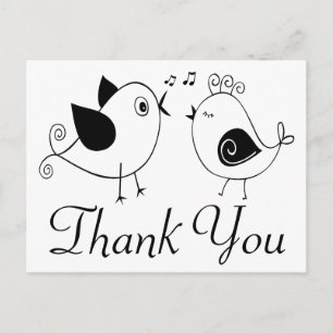 Lovebird Tack Black White Bröllop Birds Vykort