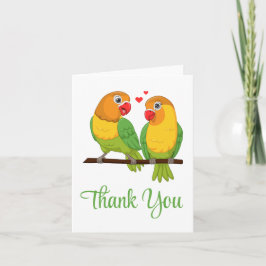Lovebird Tecknad Grönt Gult Love birds Bröllop Tack Kort