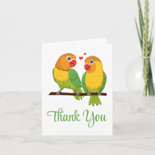 Lovebird Tecknad Grönt Gult Love birds Bröllop Tack Kort