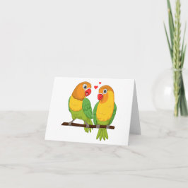 Lovebird Tecknad Grönt Gult Love birds Bröllop Tack Kort
