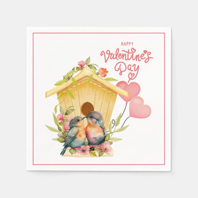 Lovebird Valentine Day Papper Cocktail Napkins Pappersservett (Framsidan)