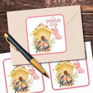 Lovebird Valentines dag Fyrkantigt Klistermärke