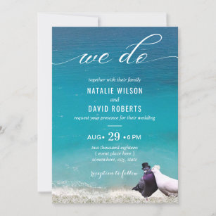 Lovebird Vi gör typografi Beach Wedding Inbjudningar