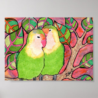 Lovebird vid Sunset Mini Folk Art Poster