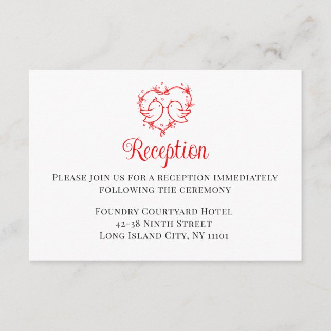  Lovebirds Boho Red Heart Wedding Receptiion  Tilläggskort (Framsida)