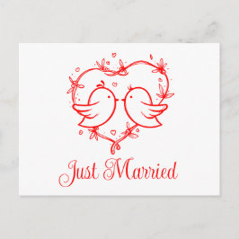 Lovebirds Boho Red Love Heart Just Married Wedding Meddelande Vykort