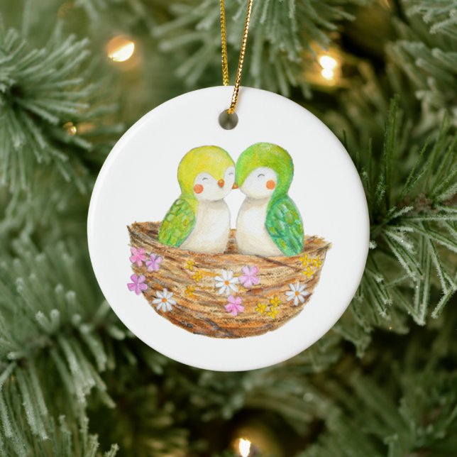 Lovebirds Couple's First Christmas Together Custom Julgransprydnad Keramik (Träd)