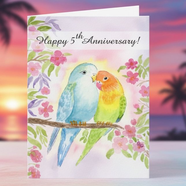 Lovebirds Happy 5th Anniversary  Kort (Skapare uppladdad)