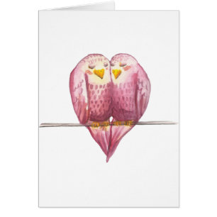 Lovebirdsvalentin kort för vattenfärg för dag