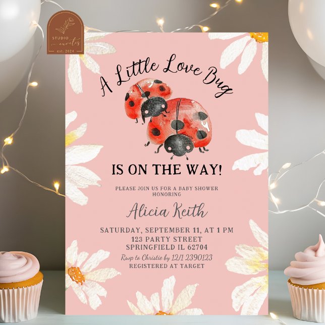 Lovebug Baby Shower för rosa Minimalist-Daisy Inbjudningar (Skapare uppladdad)