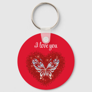 Lovecore passion hjärta och glitter-fjäril nyckelring