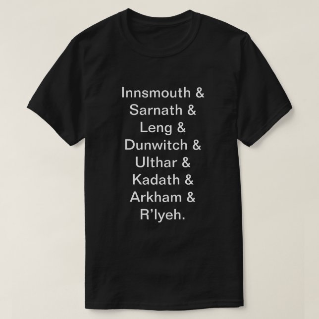Lovecraftian ställenamn listar tee (Design framsida)