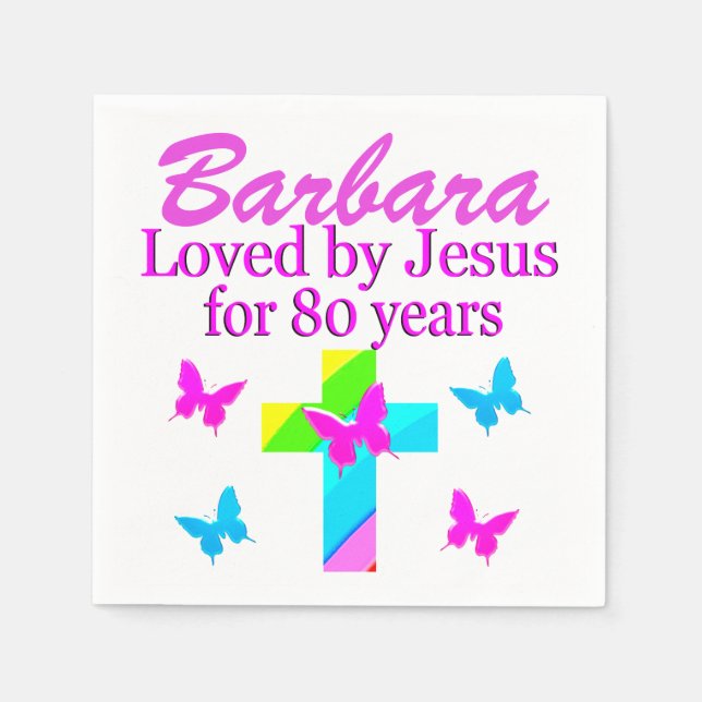 LOVED AV JESUS I 80 ÅRS PERSONLIG NAPKINS PAPPERSSERVETT (Framsidan)