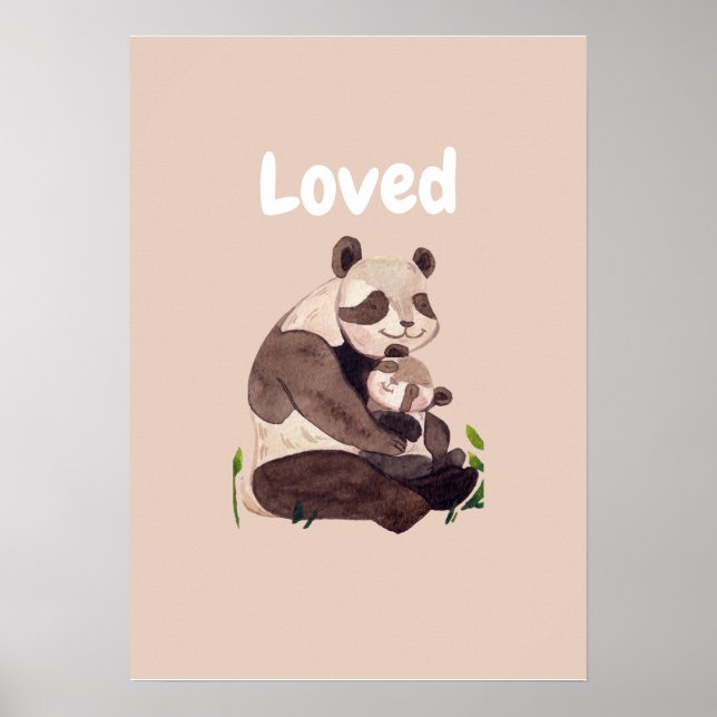 Loved Cute Panda Bear Hugging Baby Nursery Art Poster (Framsidan)