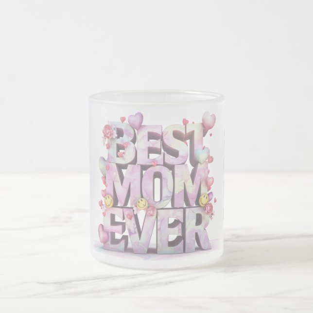 *~* Loved Hugs Mor Day Hearts Flowers 3-d AP72 Frostad Glasmugg (Center)