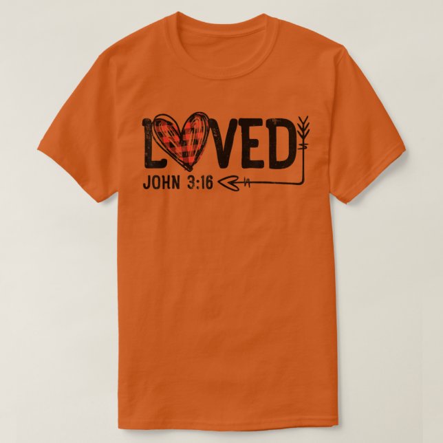 Loved John 316 Red Plaid Heart Christian Valentine T Shirt (Design framsida)
