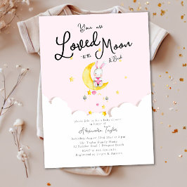 Loved to Måne Rabbit Heart Girl Shower Inbjudningar
