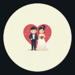 Loveeart Bröllop Sticker Runt Klistermärke<br><div class="desc">Den berömvärda dekal för tecknad som innehåller en brud och en groom med ett hjärtmotiv,  perfekt för bröllop firande och romantiska gåvor.</div>