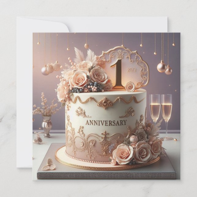 LOVELY 1ST BRÖLLOP ANNIVERSARY EDITABLE-inbjudan Inbjudningar (Framsida)