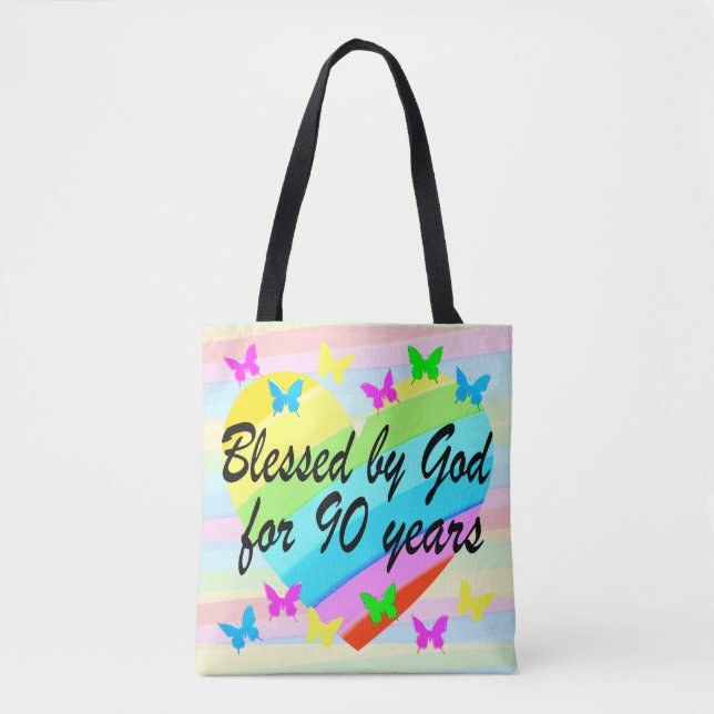 LOVELY 90:E BIRTHDAY BLESSINGS TOTE BAG TYGKASSE (Framsida)