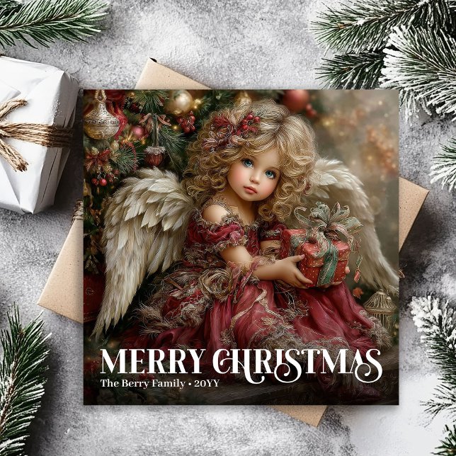 Lovely Angelic Victorian Burgundy Christmas Cards Julkort (Lovely Angelic Victorian Burgundy Christmas Greeting)