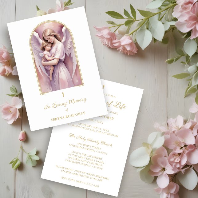 Lovely Arch Angel Guardian with Baby Funeral Inbjudningar (Lovely Arch Effect Angel Guardian with Baby Funeral Invitation Card. )