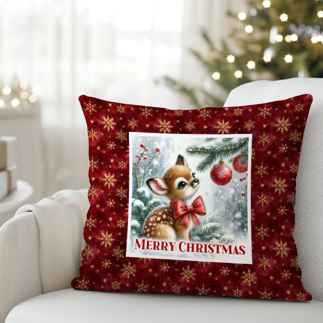 Lovely baby fawn festive winter scene Christmas  Kudde (Lovely baby fawn festive winter scene Christmas pillow)