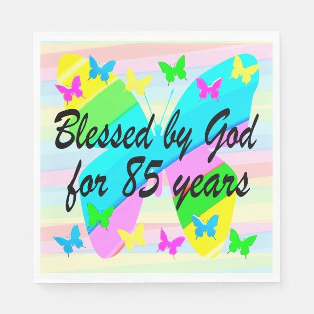 LOVELY BLESSED AV GOD 85 BIRTHDAY NAPKINS PAPPERSSERVETT (Framsidan)