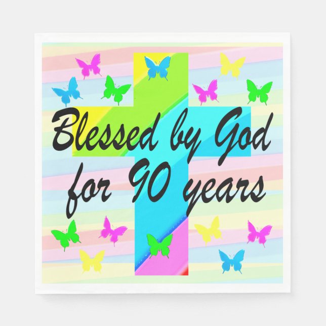 LOVELY BLESSED AV GOD 90:E BIRTHDAY PAPPER NAPKINS PAPPERSSERVETT (Framsidan)