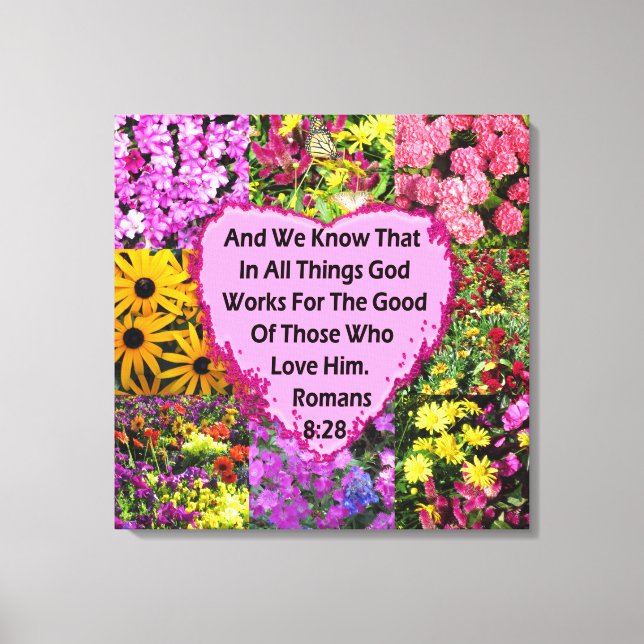 LOVELY BLOMMIGT ROMANS 8:28 BIBLE VERSE CANVASTRYCK (Framsida)
