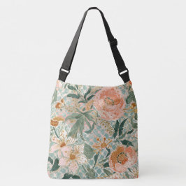 Lovely Blooming Peach Flowers and Leaves, Pattern Axelväska
