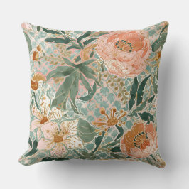 Lovely Blooming Peach Flowers and Leaves, Pattern Kudde