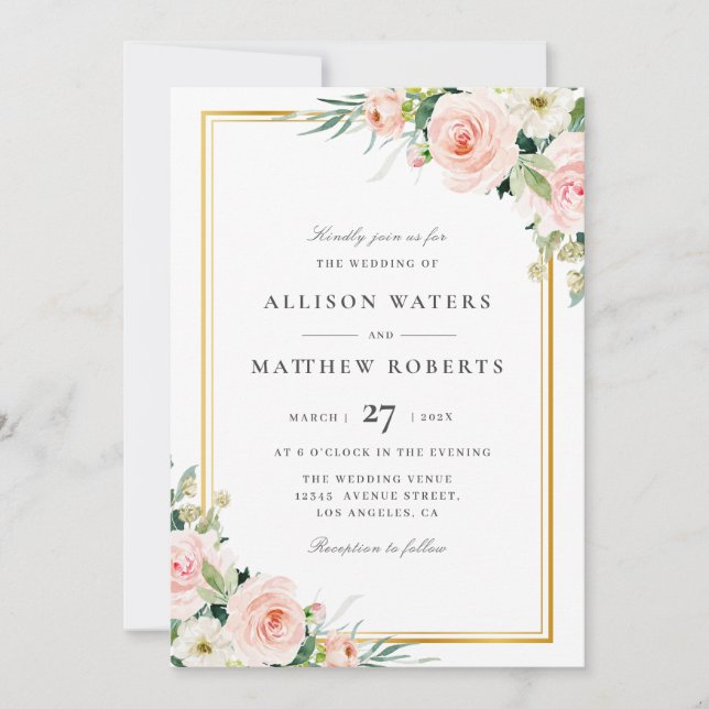 lovely blush floral frame wedding invitation inbjudningar (Framsida)