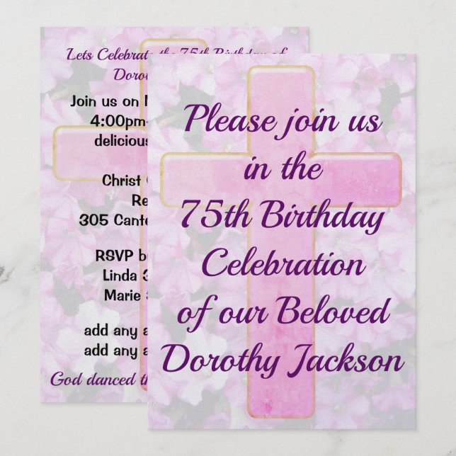 LOVELY CHRISTIAN 75:E BIRTHDAY INBJUDANDE INBJUDNINGAR (Fram/baksida)