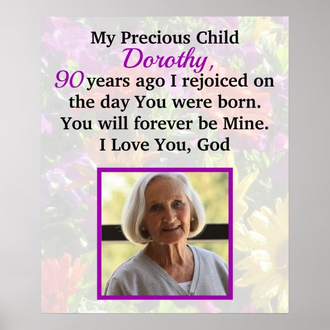 LOVELY CHRISTIAN PERSONLIG 90:E BIRTHDAY PHOTO POSTER (Framsidan)