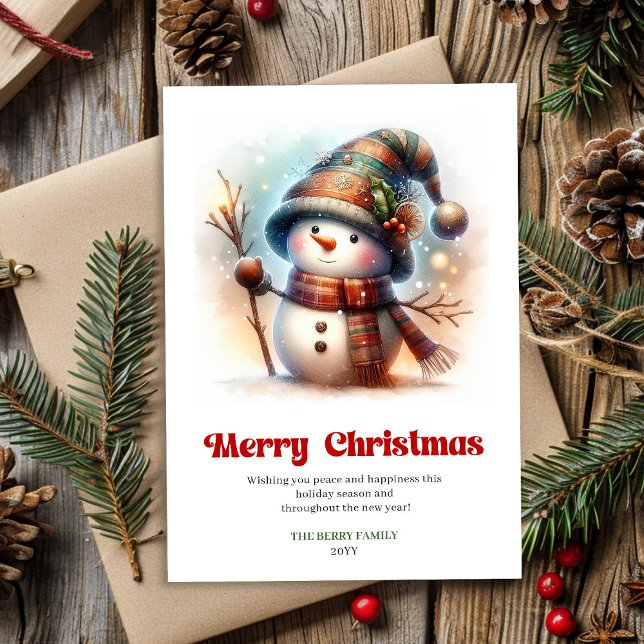 Lovely Christmas snowman classic kids holiday card Julkort (Lovely Christmas snowman classic kids holiday card digital)