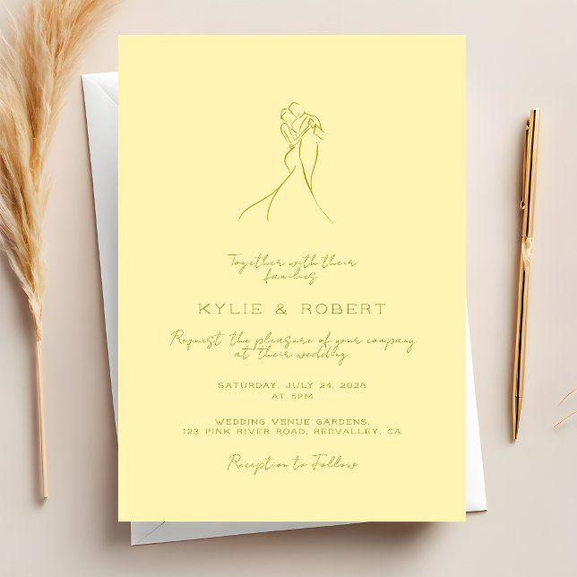 Lovely Couple Drawn Script Butter Yellow Wedding Inbjudningar (Skapare uppladdad)