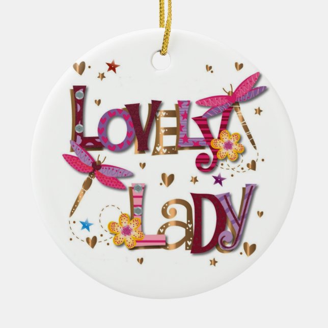 LOVELY DAM/GOD JUL PÅ ANDRA SIDOR JULGRANSPRYDNAD KERAMIK (Framsidan)