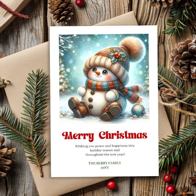 Lovely digital cartoon snowman classic Christmas   Julkort (Lovely digital cartoon snowman classic Christmas Holiday Card)