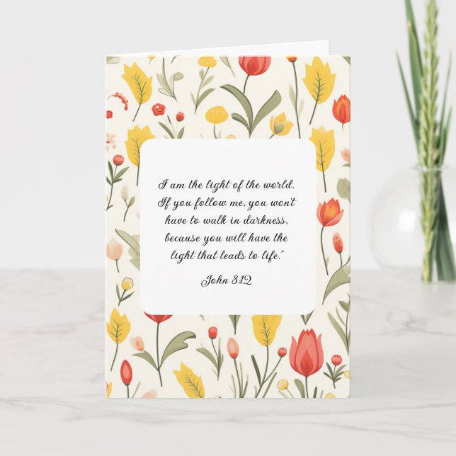 Lovely Floral John 8:12 Greeting Card Kort (Framsida)