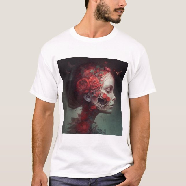 Lovely Floral Women Skull T Shirt (Framsida)