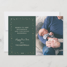 Lovely Forest Green Starry New Year Photo Julkort