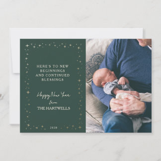 Lovely Forest Green Starry New Year Photo Julkort