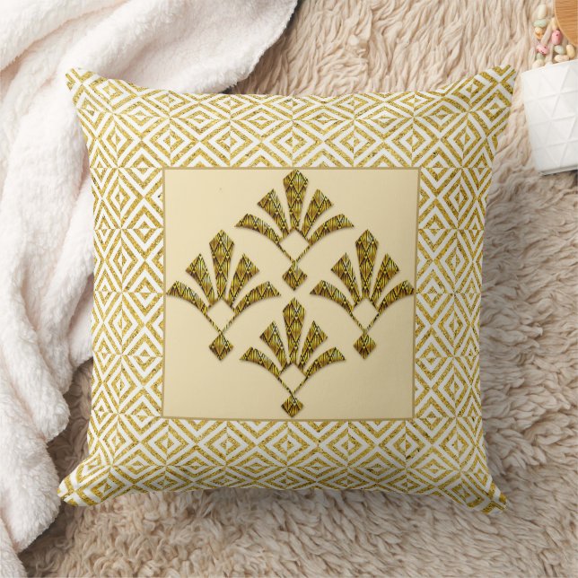 Lovely Gold Art Deco Motif Cushion. Kudde (Filt)