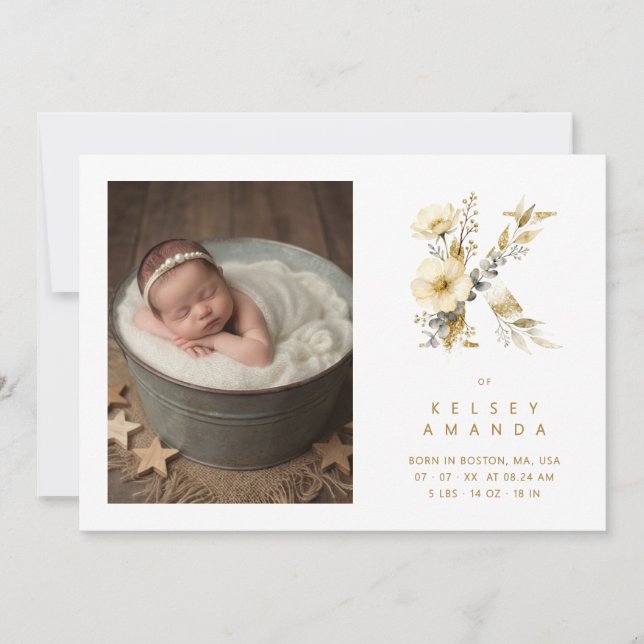 Lovely Gold K Initial with Romantic Floral Design (Framsida)