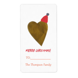 Lovely Golden Heart with Christmas Hat Gift Fraktsedel